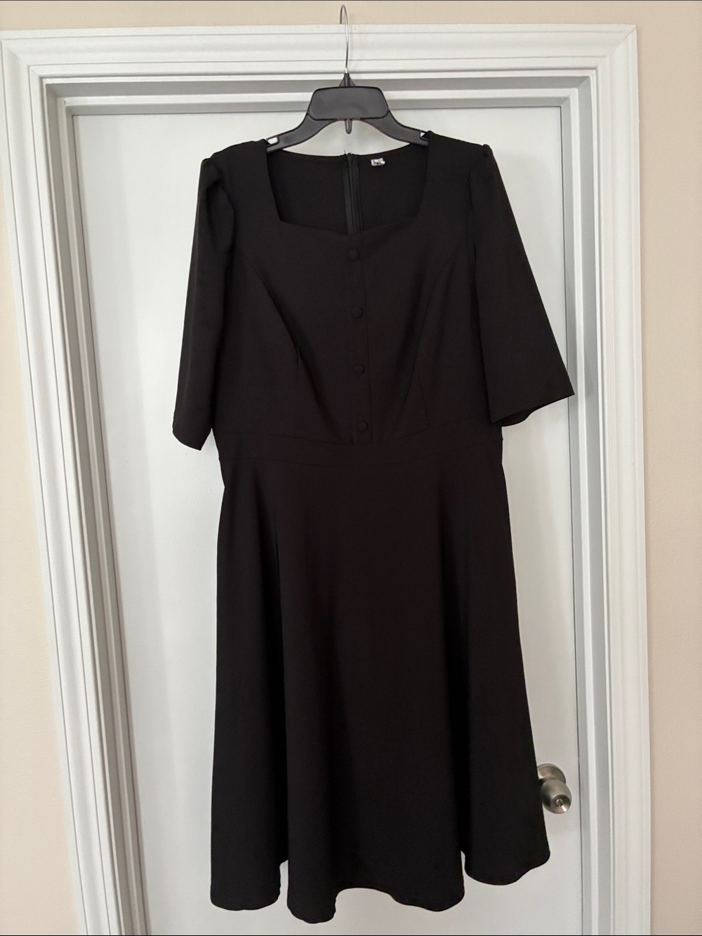 Black Women's Square Neck A-Line Dress
